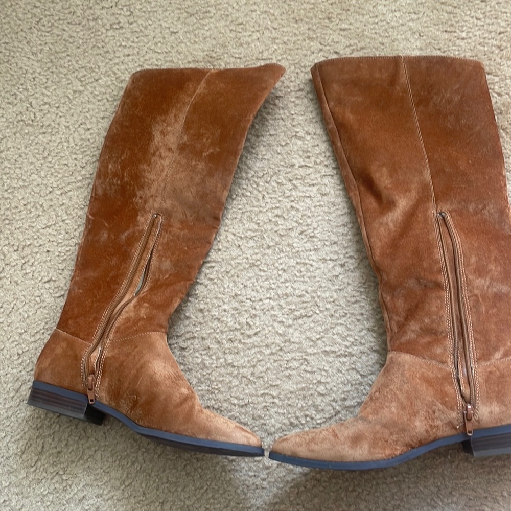 Knee high boots, suede like tan color.